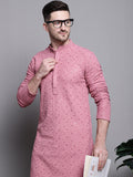 Jompers Men's Sequin Embroidered Pure Cotton Kurta - Coral