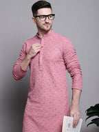 Jompers Men's Sequin Embroidered Pure Cotton Kurta - Coral