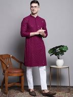 Jompers Men's Sequin Embroidered Pure Cotton Kurta - Purple