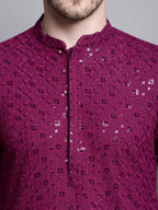 Jompers Men's Sequin Embroidered Pure Cotton Kurta - Purple