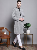 Jompers Men's Sequin Embroidered Silk Blend Kurta - Black