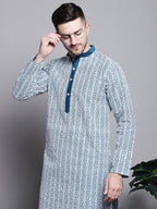 Jompers Men's Sequin Embroidered Silk Blend Kurta - Peacock