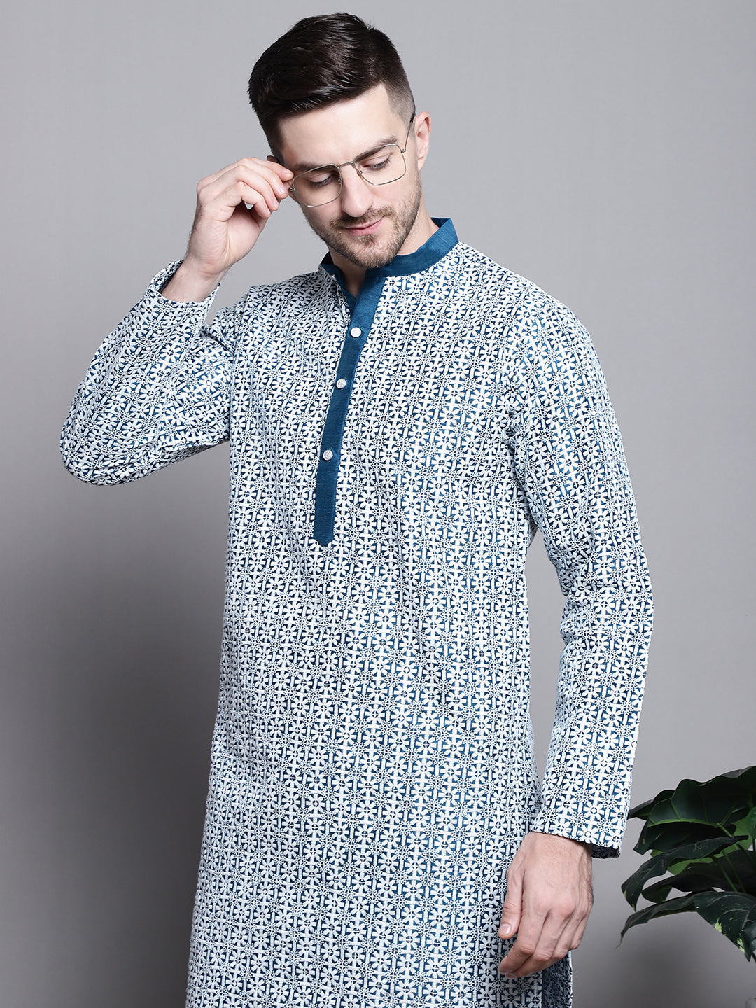 Jompers Men's Sequin Embroidered Silk Blend Kurta - Peacock