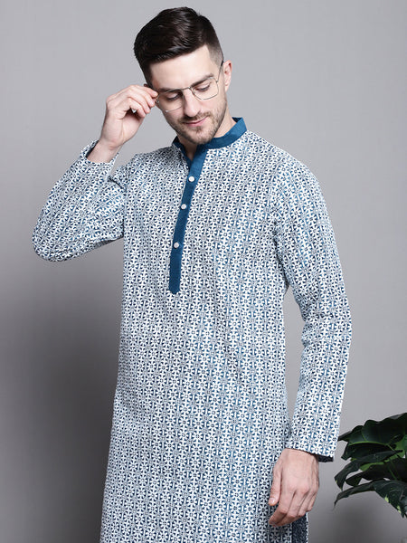 Jompers Men's Sequin Embroidered Silk Blend Kurta - Peacock