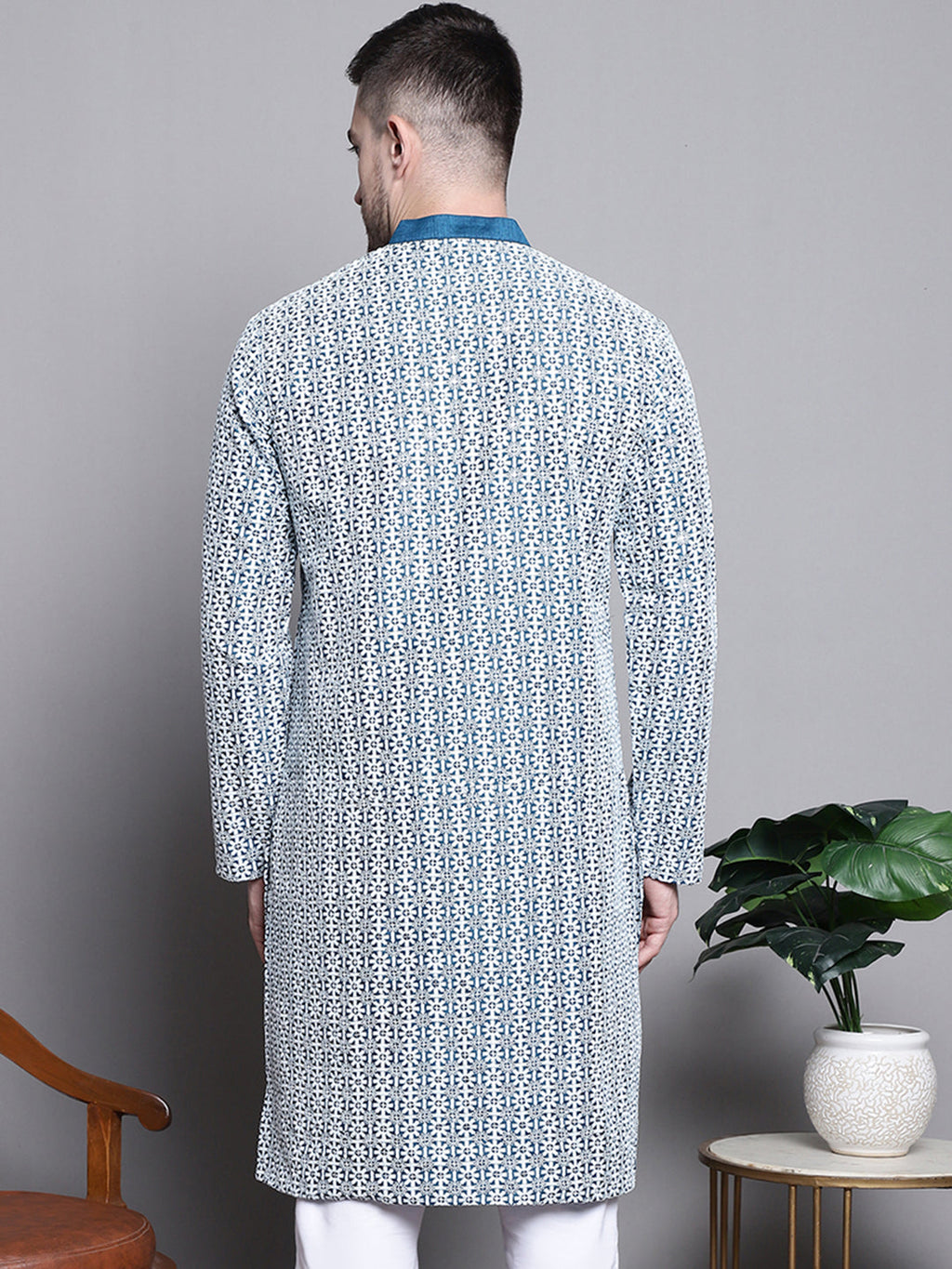 Jompers Men's Sequin Embroidered Silk Blend Kurta - Peacock