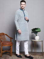 Jompers Men's Sequin Embroidered Silk Blend Kurta - Peacock