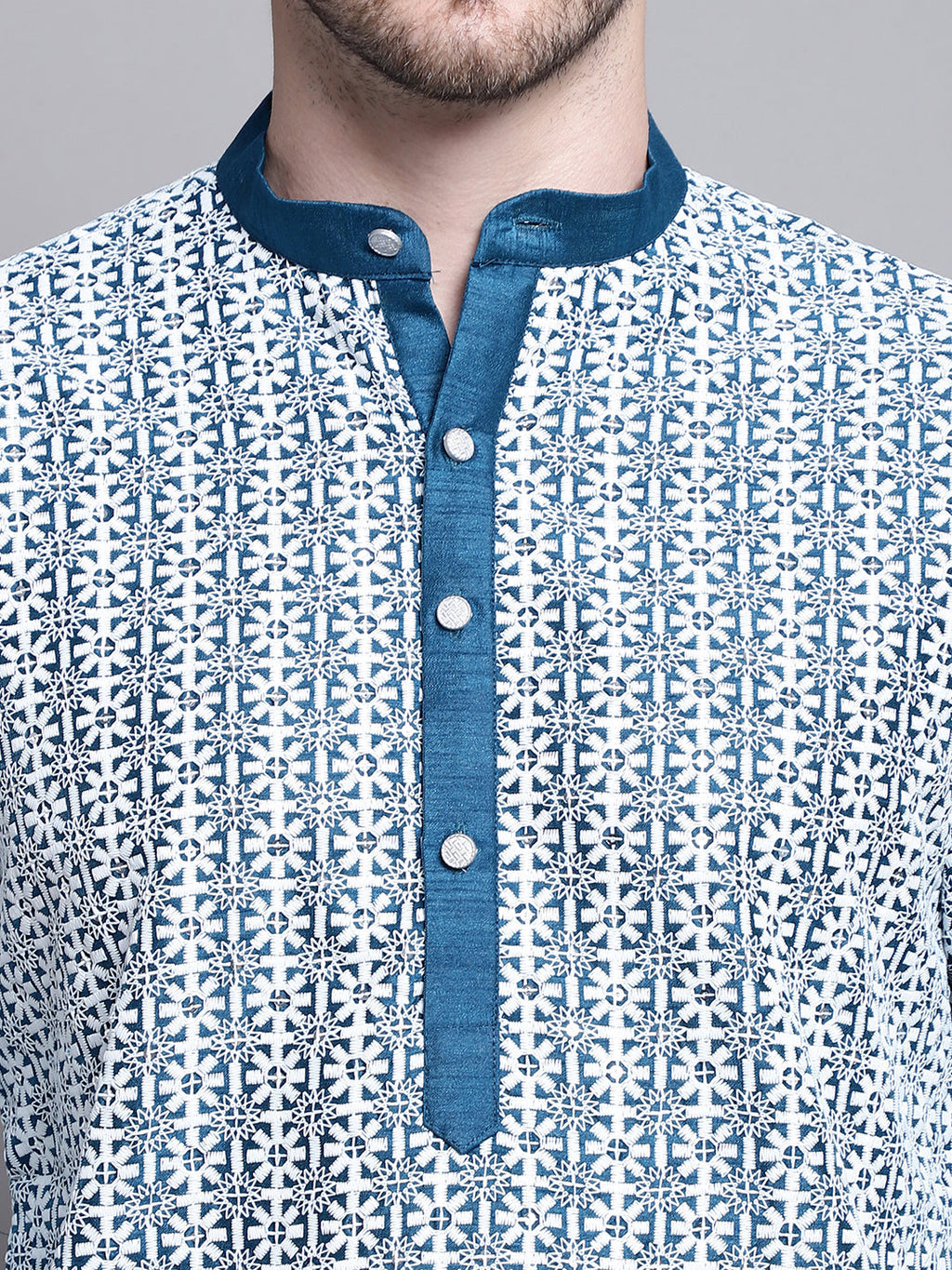 Jompers Men's Sequin Embroidered Silk Blend Kurta - Peacock