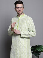 Jompers Men's Sequin Embroidered Silk Blend Kurta - Pista