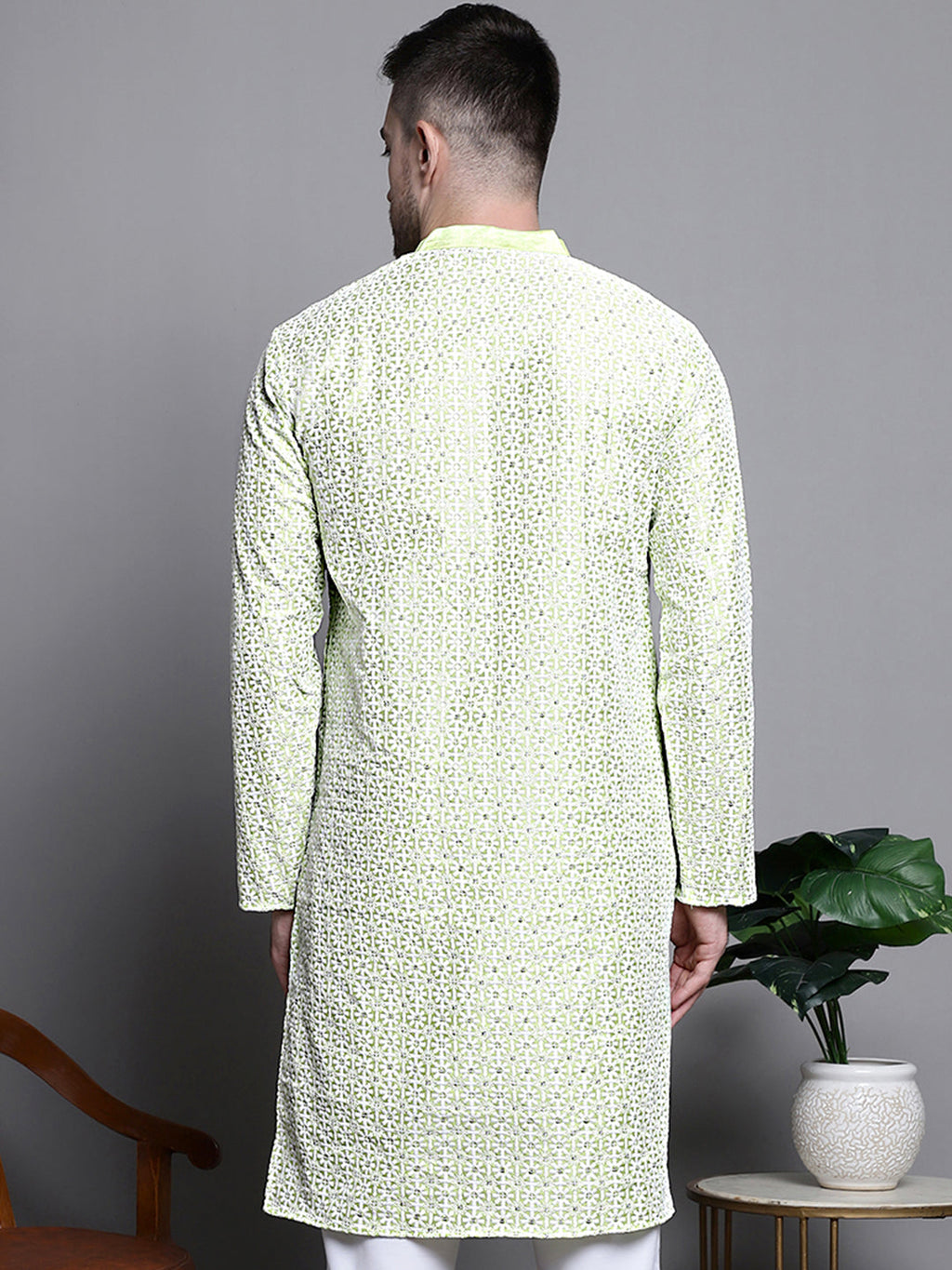 Jompers Men's Sequin Embroidered Silk Blend Kurta - Pista
