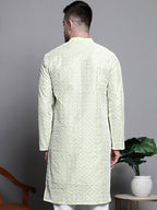 Jompers Men's Sequin Embroidered Silk Blend Kurta - Pista