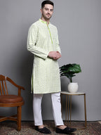 Jompers Men's Sequin Embroidered Silk Blend Kurta - Pista