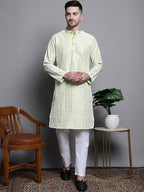 Jompers Men's Sequin Embroidered Silk Blend Kurta - Pista