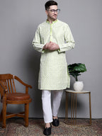 Jompers Men's Sequin Embroidered Silk Blend Kurta - Pista