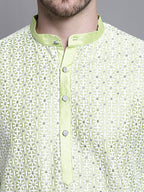 Jompers Men's Sequin Embroidered Silk Blend Kurta - Pista
