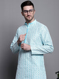 Jompers Men's Sequin Embroidered Silk Blend Kurta - Sky Blue