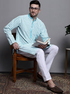 Jompers Men's Sequin Embroidered Silk Blend Kurta - Sky Blue