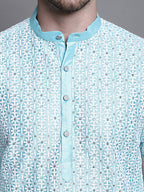 Jompers Men's Sequin Embroidered Silk Blend Kurta - Sky Blue