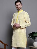 Jompers Men's Sequin Embroidered Silk Blend Kurta - Yellow