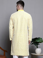 Jompers Men's Sequin Embroidered Silk Blend Kurta - Yellow