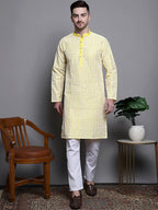 Jompers Men's Sequin Embroidered Silk Blend Kurta - Yellow