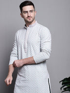 Jompers Men's Sequin Embroidered Pure Cotton Kurta - Blue