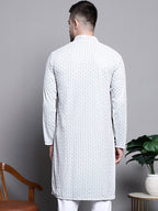 Jompers Men's Sequin Embroidered Pure Cotton Kurta - Blue