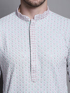 Jompers Men's Sequin Embroidered Pure Cotton Kurta - Blue