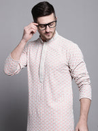 Jompers Men's Sequin Embroidered Pure Cotton Kurta - Peach