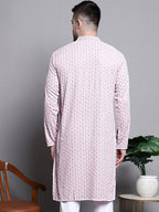 Jompers Men's Sequin Embroidered Pure Cotton Kurta - Pink