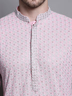 Jompers Men's Sequin Embroidered Pure Cotton Kurta - Pink
