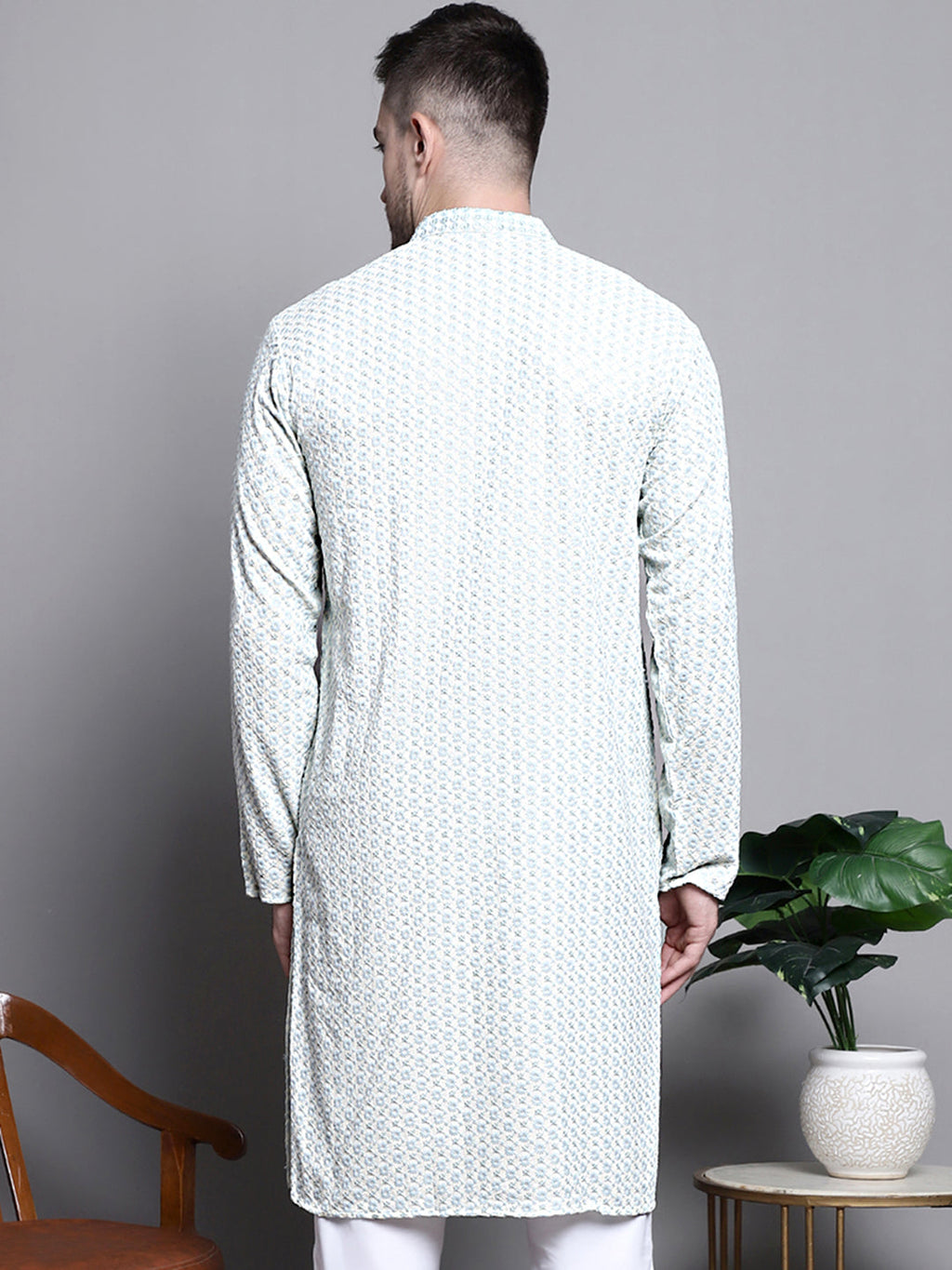 Jompers Men's Sequin Embroidered Pure Cotton Kurta - Yellow