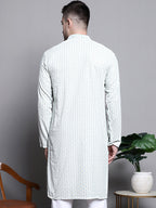 Jompers Men's Sequin Embroidered Pure Cotton Kurta - Yellow
