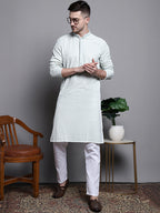Jompers Men's Sequin Embroidered Pure Cotton Kurta - Yellow