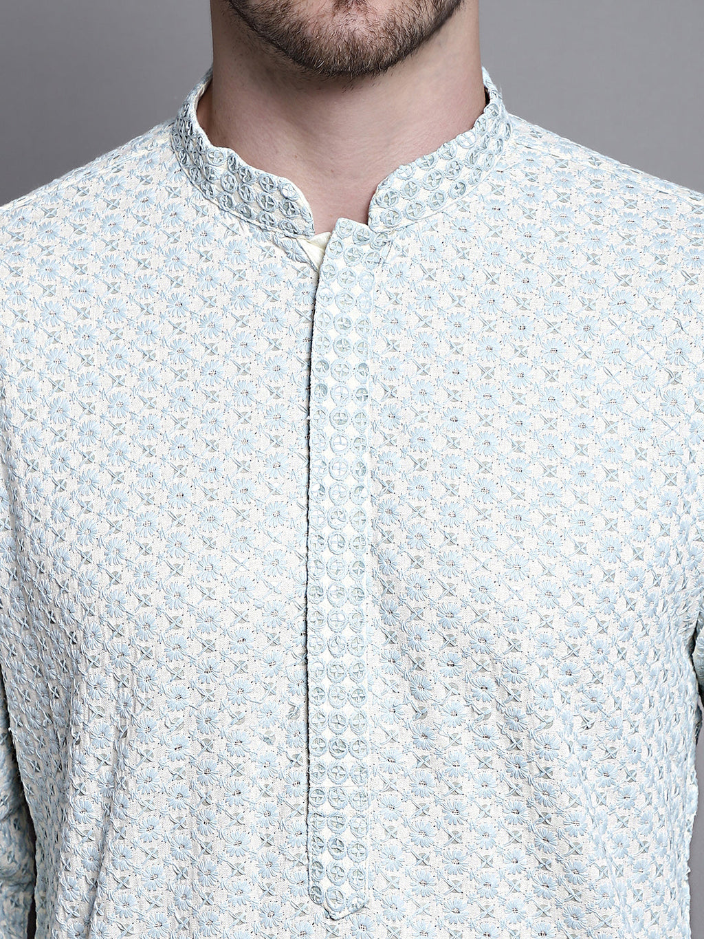 Jompers Men's Sequin Embroidered Pure Cotton Kurta - Yellow
