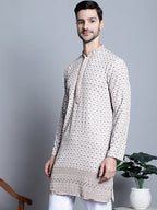 Jompers Men's Chikankari Embroidered Kurta Only - Beige