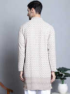 Jompers Men's Chikankari Embroidered Kurta Only - Beige