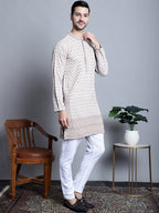 Jompers Men's Chikankari Embroidered Kurta Only - Beige