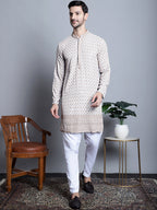 Jompers Men's Chikankari Embroidered Kurta Only - Beige