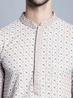 Jompers Men's Chikankari Embroidered Kurta Only - Beige