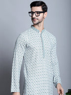 Jompers Men's Chikankari Embroidered Kurta Only - Blue