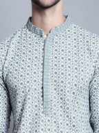Jompers Men's Chikankari Embroidered Kurta Only - Blue