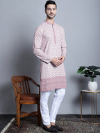 Jompers Men's Chikankari Embroidered Kurta Only - Pink