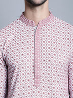 Jompers Men's Chikankari Embroidered Kurta Only - Pink
