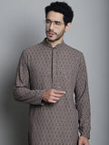Jompers Men's Chikankari Embroidered and Sequence Kurta Only - Brown