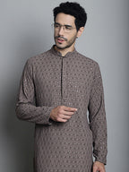 Jompers Men's Chikankari Embroidered and Sequence Kurta Only - Brown