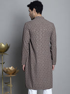Jompers Men's Chikankari Embroidered and Sequence Kurta Only - Brown