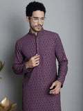 Jompers Men's Chikankari Embroidered and Sequence Kurta Only - Purple