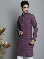 Jompers Men's Chikankari Embroidered and Sequence Kurta Only - Purple