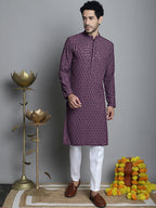 Jompers Men's Chikankari Embroidered and Sequence Kurta Only - Purple