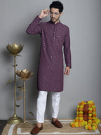 Jompers Men's Chikankari Embroidered and Sequence Kurta Only - Purple